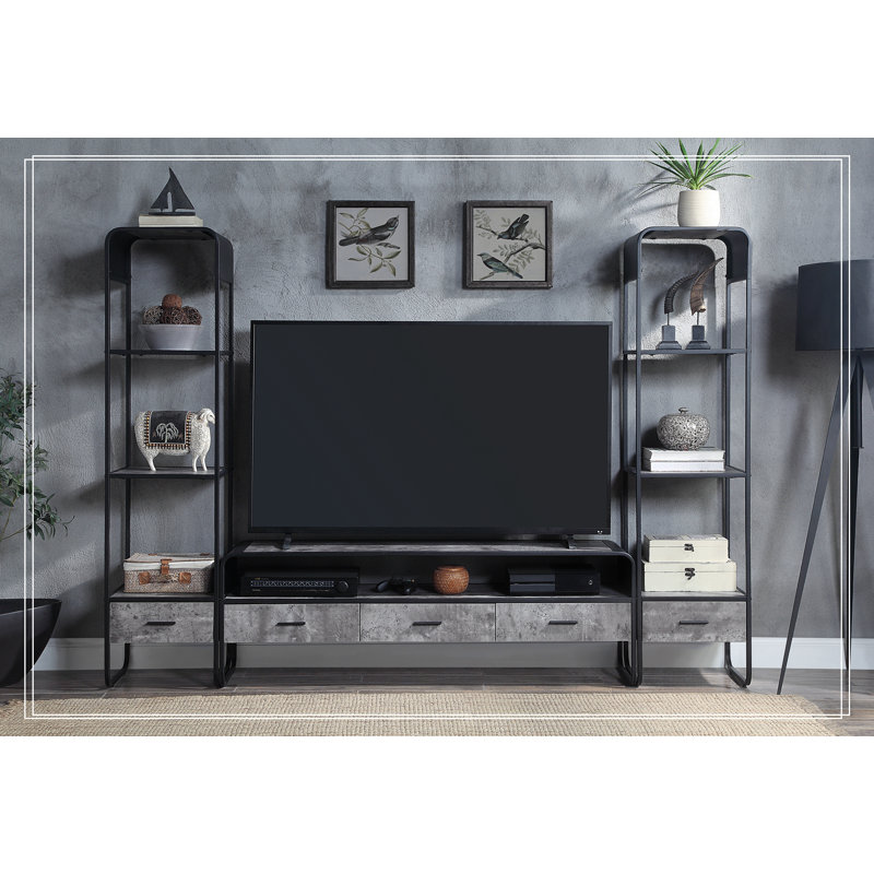 Raziela TV Stand Concrete Gray Black Finish Modern Simplicity TV Stand with Open Shelf 17 Stories Overall Entertainment Center Width Side to